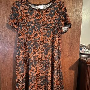 LuLaRoe Black and Orange Floral Mini Dress